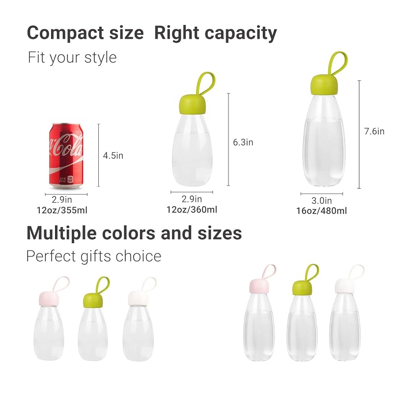 Emoi 12oz BPA Free Water Bottle with Green Cap & Silicone Strap