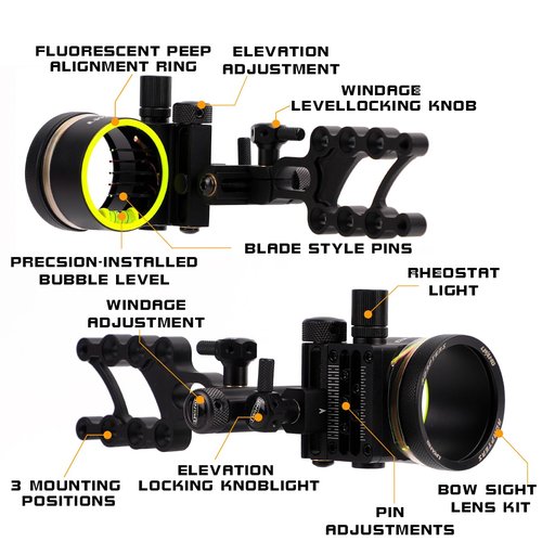 LWANO M2 Bow Sight - 5 Pin Archery Sight for Compound Bow, Tool Less Windage & Elevation Adjustability,with 2X Magnification Sight Lens Kit (M2 (with 2X Lens kit))