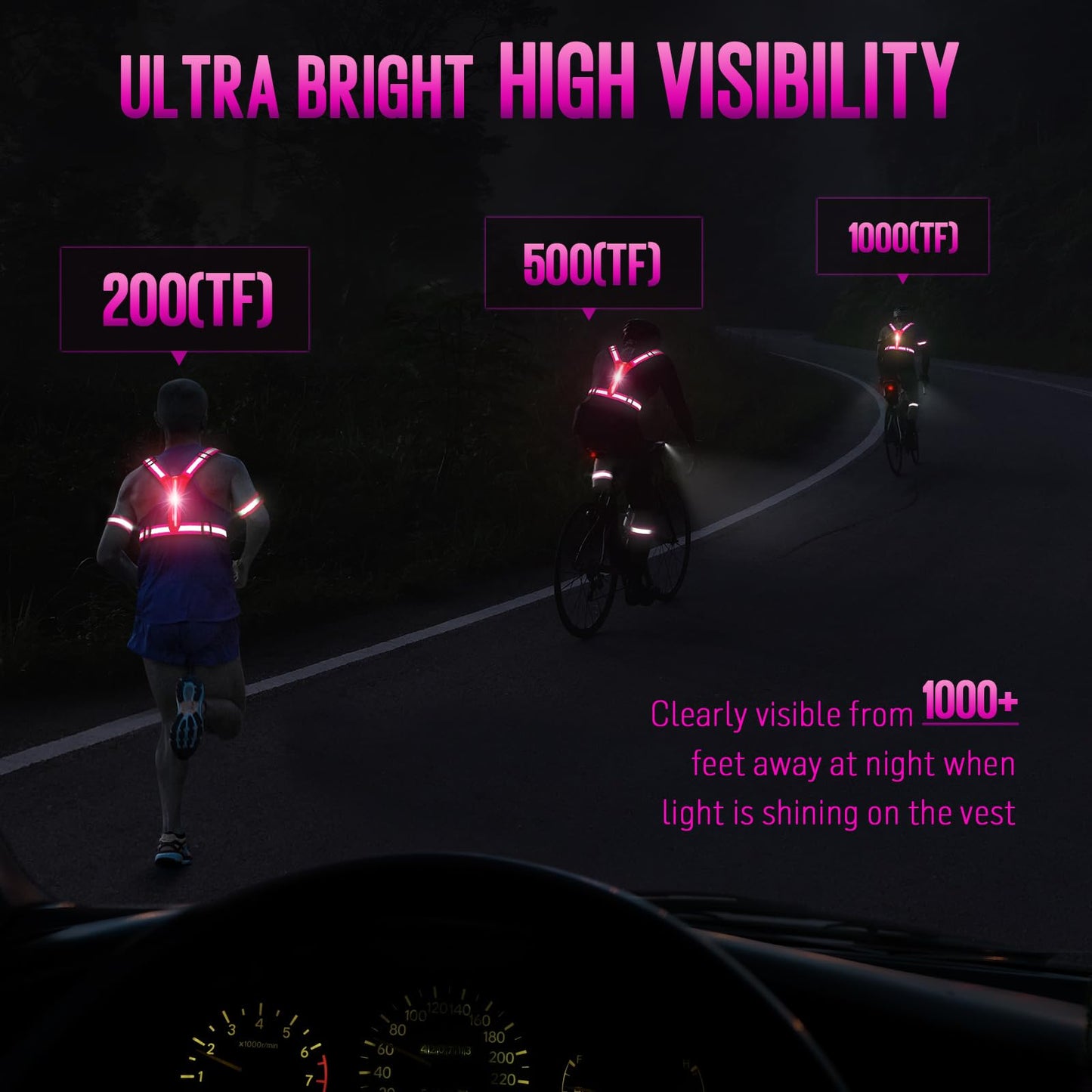 ocuvaep LED Reflective Running Vest Gear, High Visibility Reflective Running Gear, Light Up Running Vest Rechargeable Running Lights for Night Walking Running Cycling