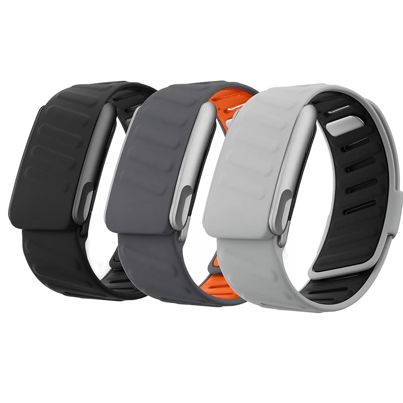 3 Pack Silicone Replacement Bands for WHOOP 5.0 MG, Black/Graphite/Light Gray – Sport Flex, Water & Sweat Resistant