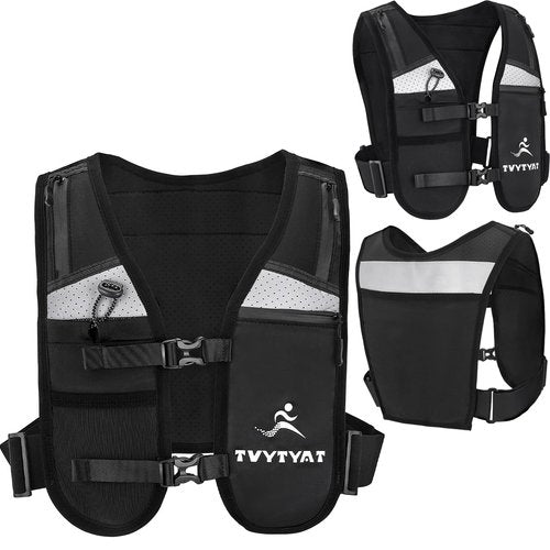 Running Vest for Men Women, Adjustable Chest Straps with Reflective Strips , Lightweight and Breathable Hydration Vest with Multiple Pockets for Phones and Water Bottles
