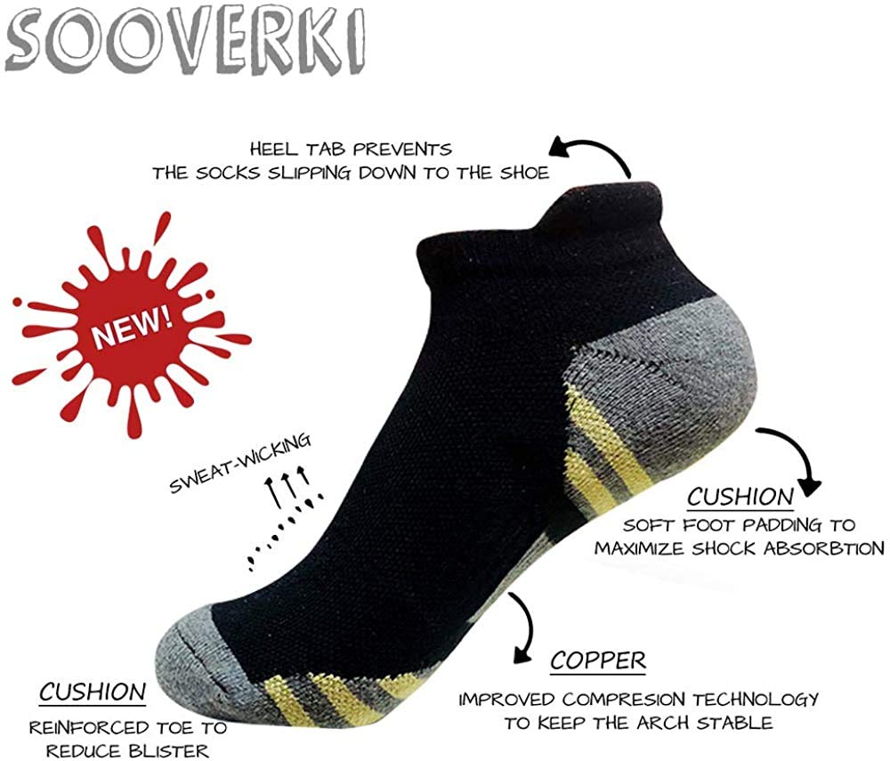 Sooverki Copper Plantar Fasciitis Running Compression Socks for Men & Women –6 Pairs Arch Support Ankle Socks for Athletic&Travel