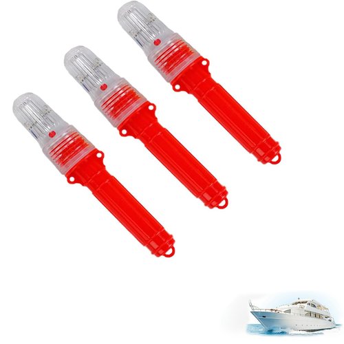 3Pcs Boat Flares,Smart Marine Signal Light,Boat Flares Marine Waterproof Emergency Signals for Fishing Nets, Buoys & Boats (Red)