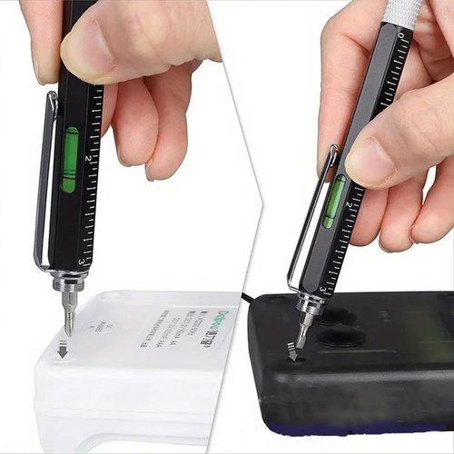 Multitool with Screwdriver, Ruler, Levelgauge for Men Pen Multitool Birthday Gifts for Husband Fathers Dad Husband Grandpa for Home Camping Gear, Hiking, Simple Repair,Black