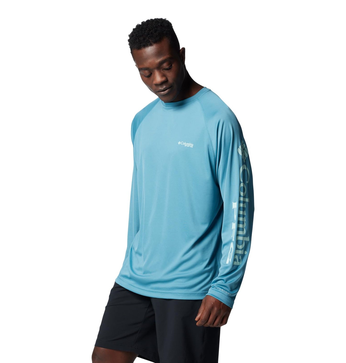 Columbia Men's Terminal Tackle Long Sleeve Fishing Shirt, Canyon Blue/ICY Morn Logo, Small