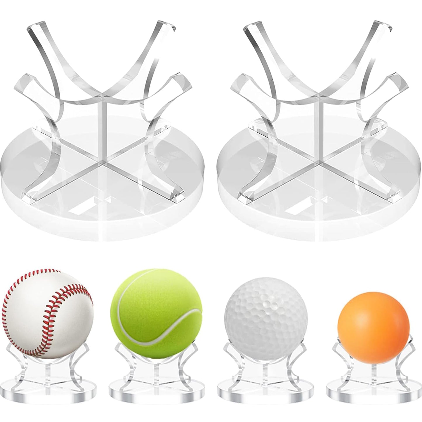 QIOOLEEO 2Pcs Acrylic Baseball Holder Display Case Display for Balls Suitable for Baseball, Golf Softball, Tennis Ball Spheres, Thanksgiving Pumpkin Ball, Wooden Eggs Clear Baseball Stand