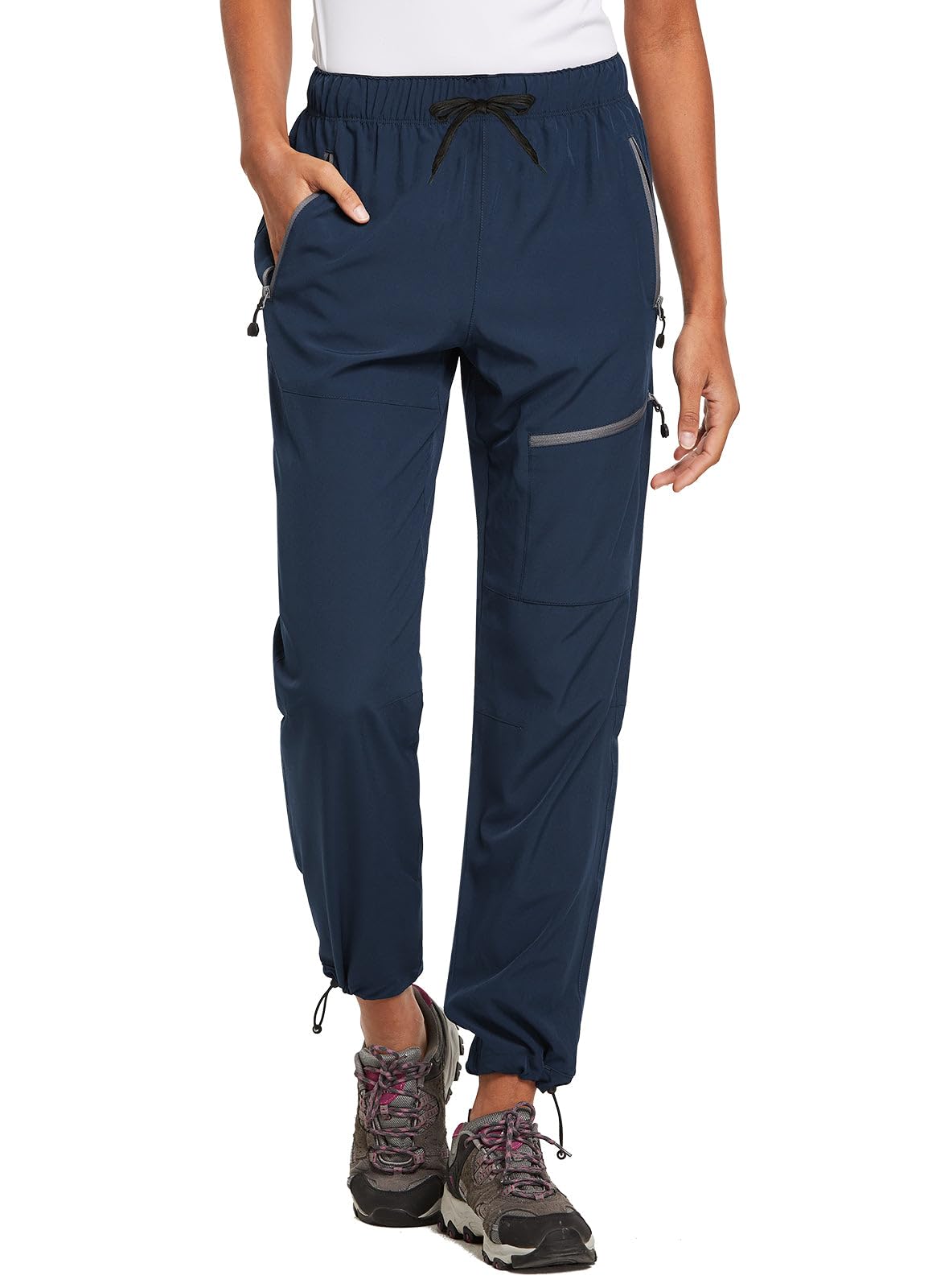 baleaf Cargo Pants for Women Petite Joggers Lightweight Quick Dry Pant Water Resistant 27'' Travel Workout Athletic Trip 27''-Navy Blue 2XL