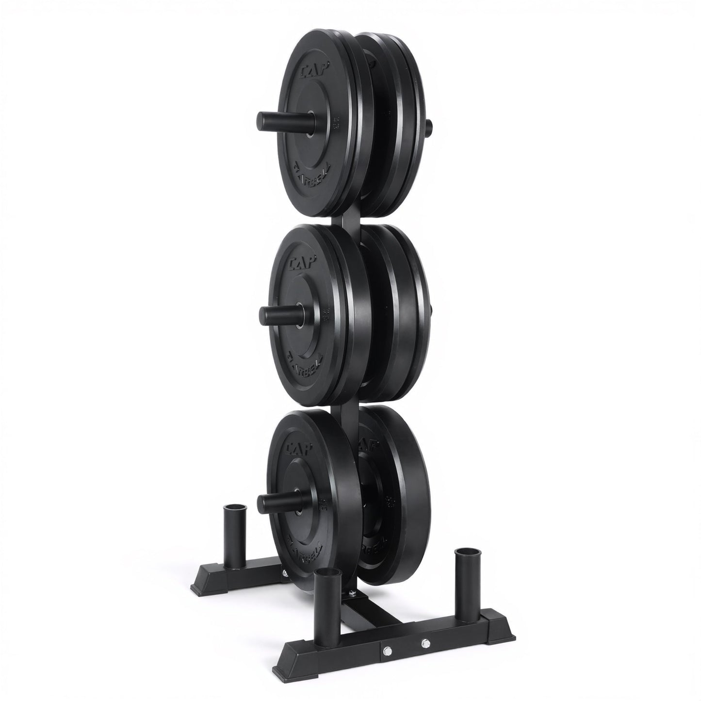 CAP 260 lb Elite Olympic Bumper Plate Set with Storage Rack, 2-Inch Olympic Plates, Medium Bounce Rubber Weight Plates with Stainless Steel Hub, 6 Weight Posts & 4 Barbell Holders for Weightlifting, Strength Training & Home Gym Workouts