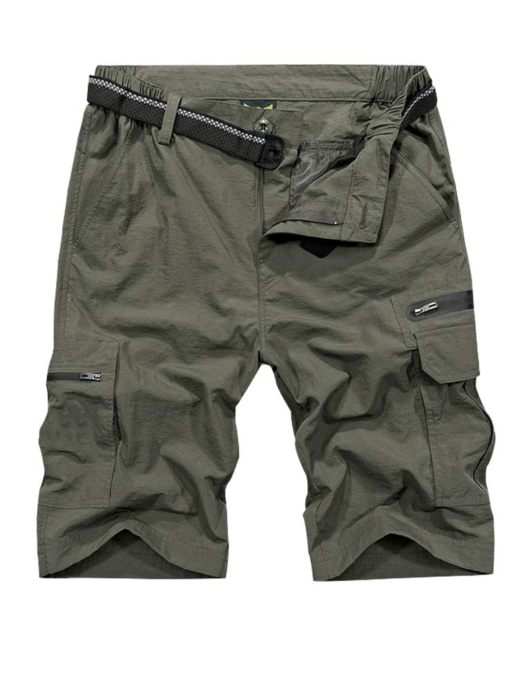 Jessie Kidden Mens Outdoor Casual Expandable Waist Lightweight Water Resistant Quick Dry Fishing Hiking Shorts #6222-Army Green,30