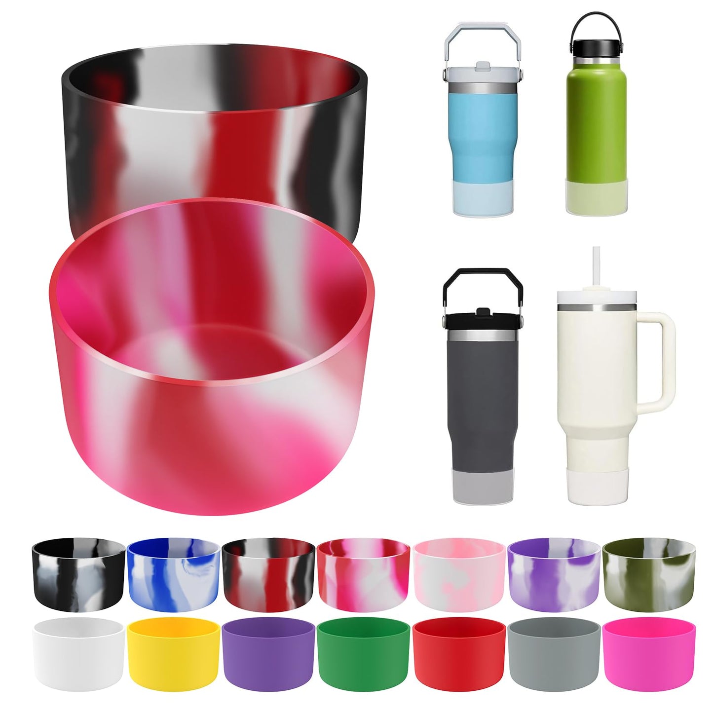 Manesi Silicone Bumper Boot Quencher H2.0 40 oz 30 oz Tumbler with Handle & IceFlow 20oz 30oz, Protective Water Bottle Bottom Sleeve Cover, Tumbler Accessories (White)