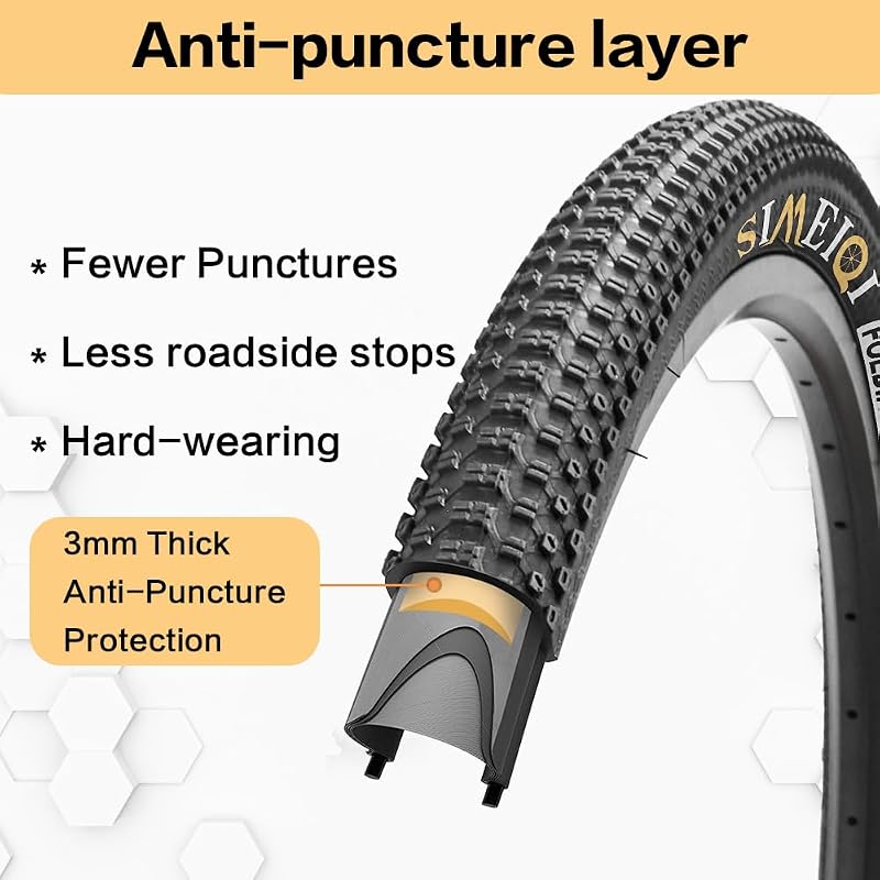 SIMEIQI 27.5 x 1.95 Inch Folding Bicycle Tires – 3mm Puncture-Protection, Two Pack