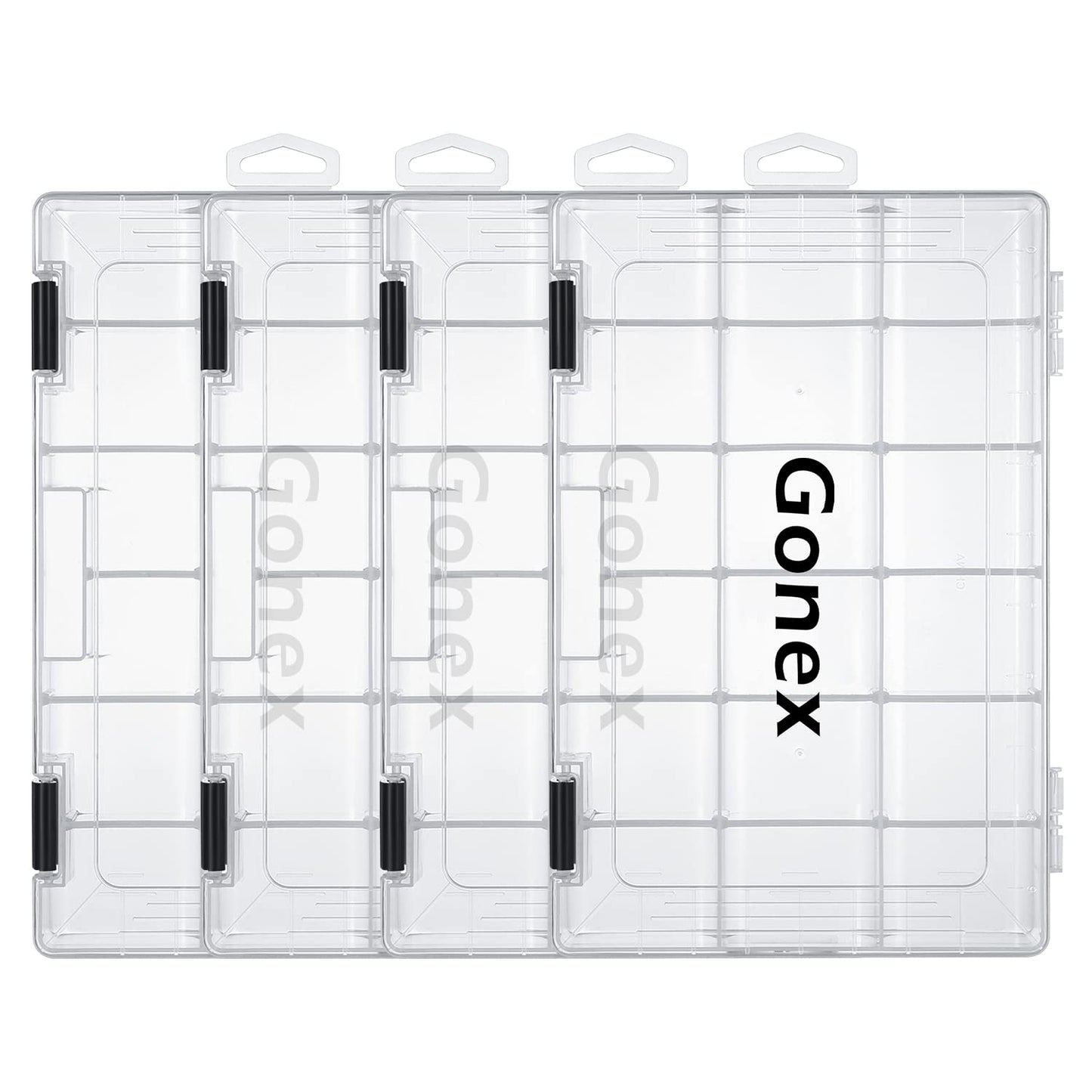 Gonex 3600 Tackle Trays 4 Packs, Transparent Fishing Tackle Boxes Organizer and Storage with Adjustable Dividers, Plastic 3600 Tackle Boxes for Lures, Hooks, & Other Accessories