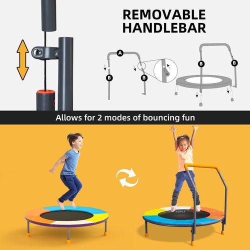 3FT Toddler Trampoline with Adjustable Handlebar - 36” Foldable, Spring-Free & Noiseless Mini Kids Trampoline for Indoor/Outdoor Active Play - Safe, Durable Design, Supports Up to 100 lbs