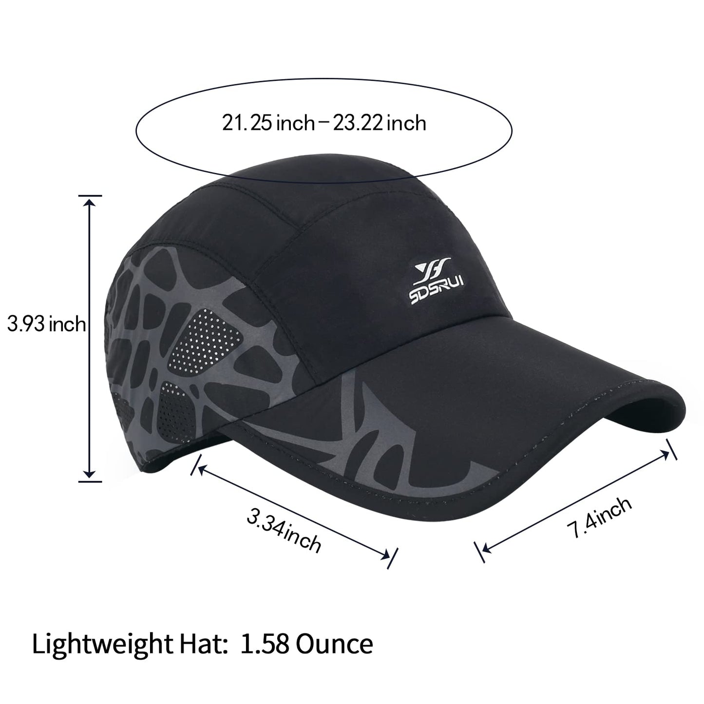 Qlauca Running Hat Mesh Quick Dry Hat Baseball Cap for Women Men Black