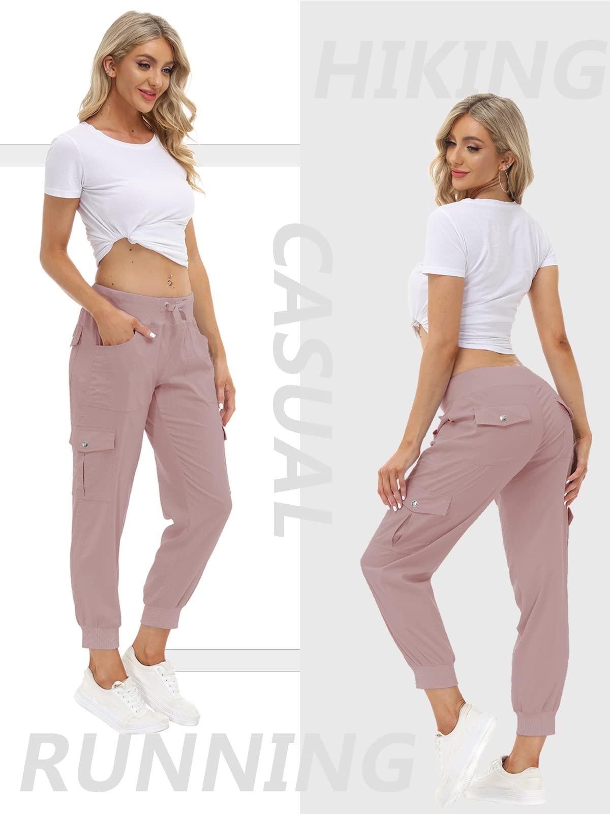 MoFiz Hiking Cargo Pants for Women with Pockets Lightweight Quick Dry Athletic Outdoor Summer Travel Casual Joggers Sweatpants Dusty Pink M