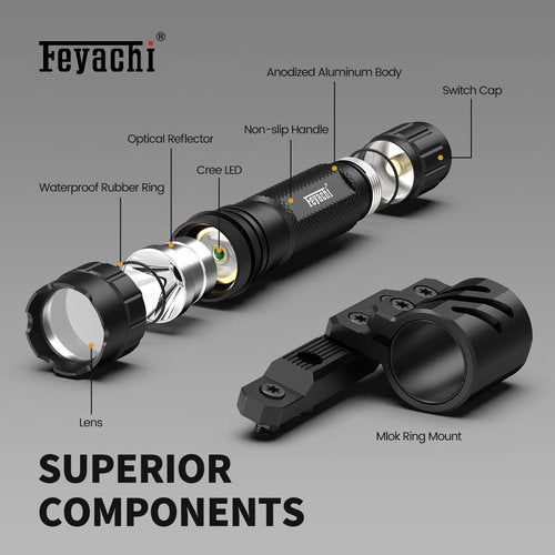 Feyachi M Lock Tactical Flashlight 1200 Lumens, with Offset Mount & Pressure Switch, 200m Beam, 4H Runtime, Rainproof and Shockproof
