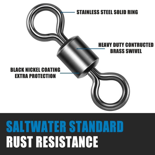 Dr.Fish Barrel Fishing Swivels, Available from #12-#12/0, Stainless Swivels Fishing Tackle Saltwater, Freshwater, Leader/Line/Lure Connector #1 104LB