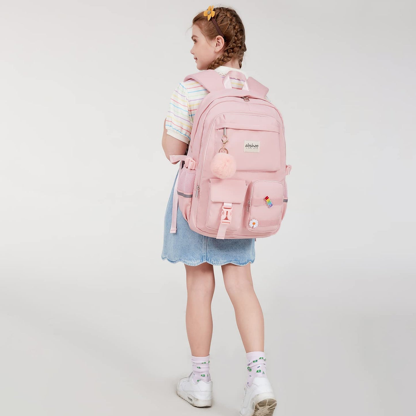 abshoo Big Student Laptop Backpack For College Women Middle High School Teen Girls Bookbag Travel Daypack (Pink)