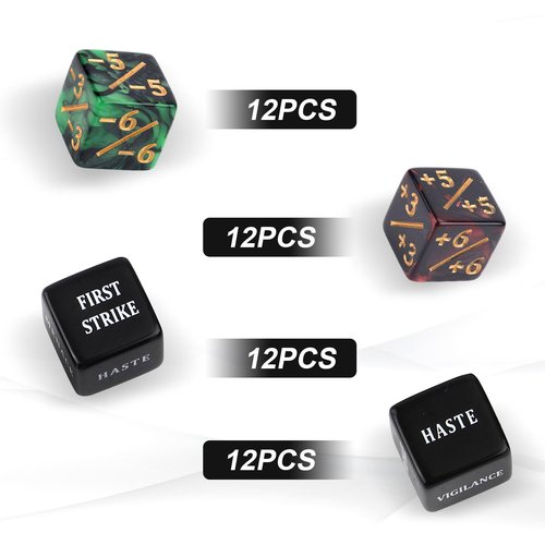 48pcs Abilities Keywords Counter Dice with Velvet Pouch, Acrylic Loyalty Dice Tokens Magic Life Counters Set Creature Stats Buff for MTG TCG Gathering Party Card Gaming Accessories