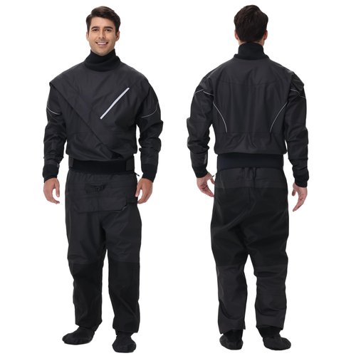 PKEDW Dry Suits for Men,Front Zip for Sailing,Kayaking,Paddling with Reinforced Knees and Seat,Waterproof and Breathable (Black, Medium)