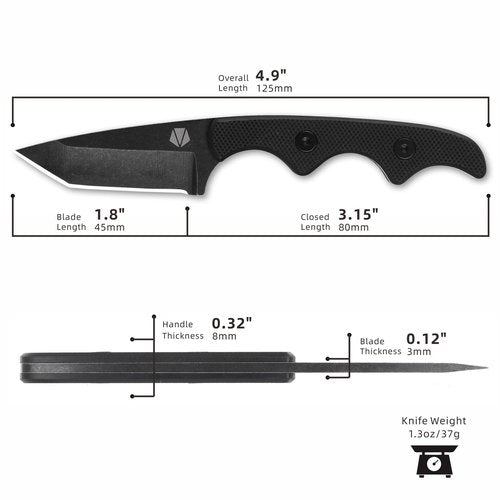 REAT Fixed Blade Knife with Kydex Sheath, 5" 14C28N Steel Blade with Full Tang Desgin,Ergonomic G10 Handle, Mini Neck Knife for Camping,Hunting,Outdoor