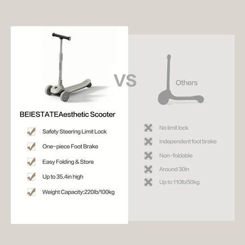BEIESTATE Aesthetic Foldable Kids Scooter, 3 Wheel Scooter for Kids Ages 3-18, Max 220 lbs, Steering Limit Lock, Adjustable Handlebar, One-Piece Brake, 3 Light Up Wheels Kick Scooter for Boys & Girls