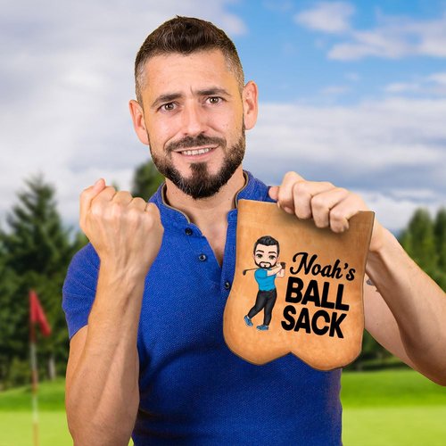 Personalized Golf Ball Bag, Custom Cartoon Character & Name on Golf Shag Bag with 2 Balls, Birthday Gift for Men Women (Cartoon Character)
