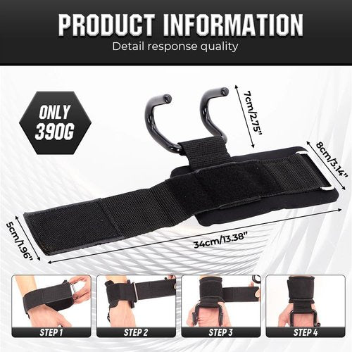 Heavy Duty Weight Lifting Hooks, 2025 New Wrist Hanging Hooks Steel Hooks with Padded Wrist Straps for Enhanced Grip, Gym Lifting Wrist Grips Ideal for Powerlifting, Deadlifts, and Rows (1 Pair)