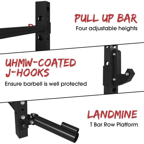 Mikolo 2" x 2" Folding Wall Mounted Squat Rack, 1000 Pounds Capacity Power Rack with Pull Up Bar, J Hooks, Landmine and Other Attachments, Space-Saving Home Gym(Black