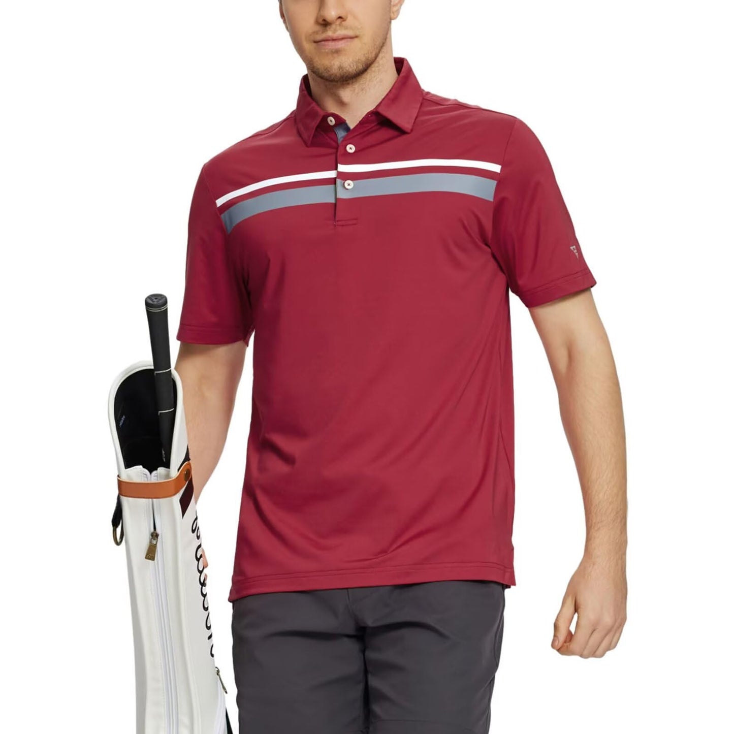 M MAELREG Mens Golf Shirts Dry Fit Short Sleeve Fashion Print Striped Casual Short Sleeve Collared Golf Polo Shirts