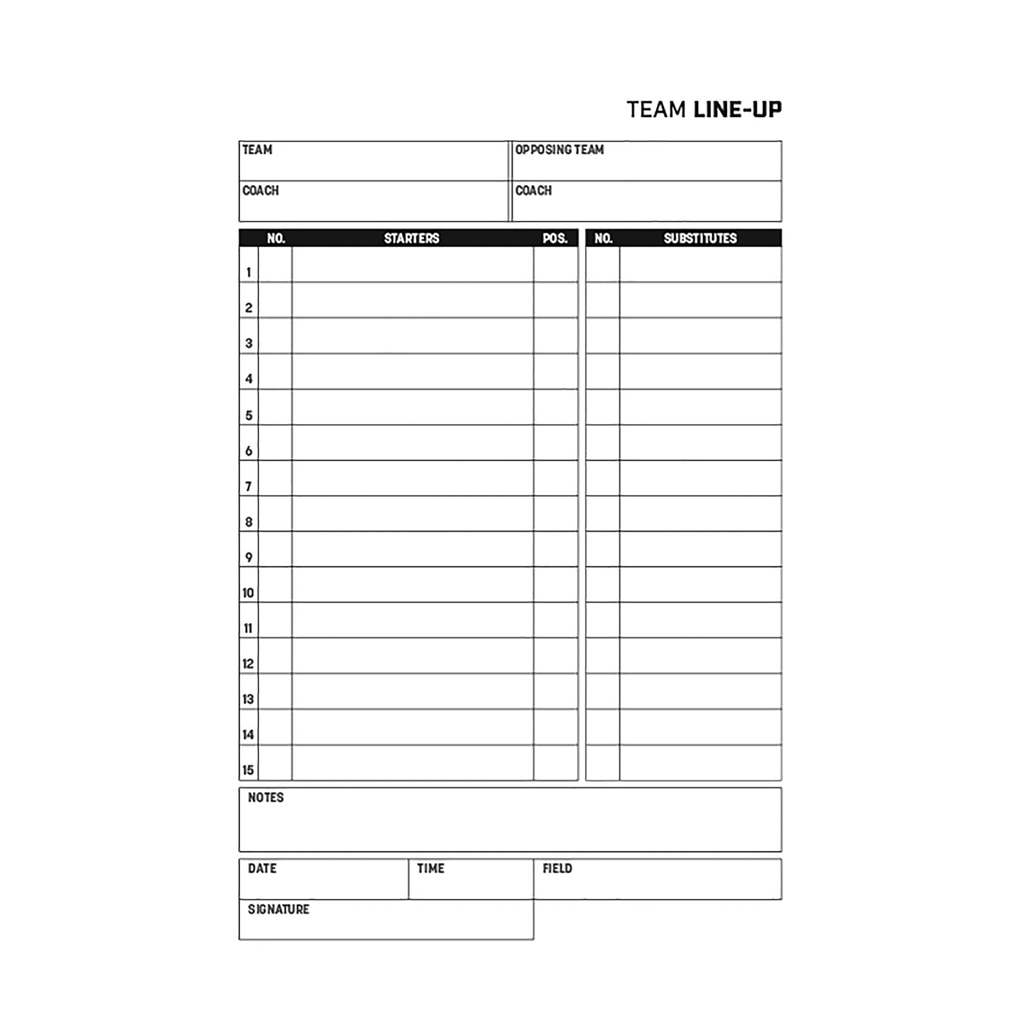 Champro Set of 25 Line-up Cards, White, 4.25"W x 7.5"L