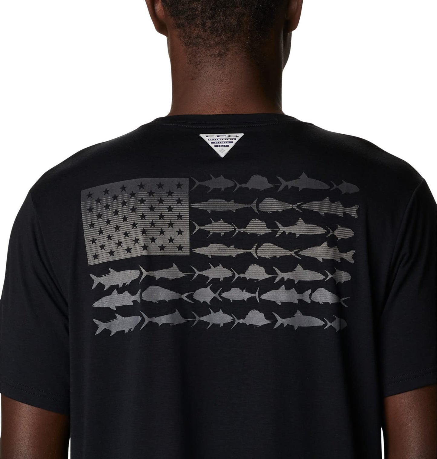 Columbia Men's PFG Fish Flag Tech Tee Short Sleeve, Black/Graphite Gradient, Large