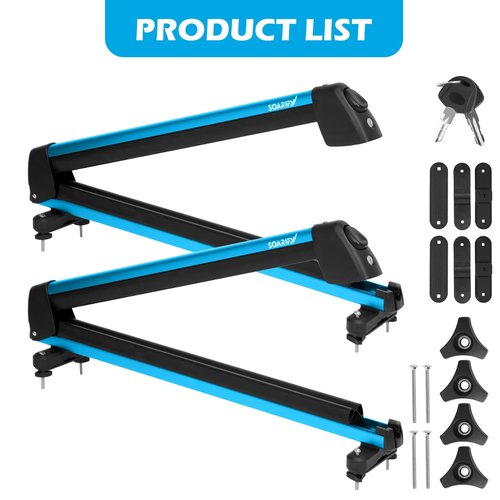 SOARIFY Multi-Purpose Alumium Ski Rack, Carrier for Skis, Snowboards, Fishing Rods, Paddles, Skateboards, Water Skis, Wakeboard, Universal Mounting, Locking, Heavy Duty