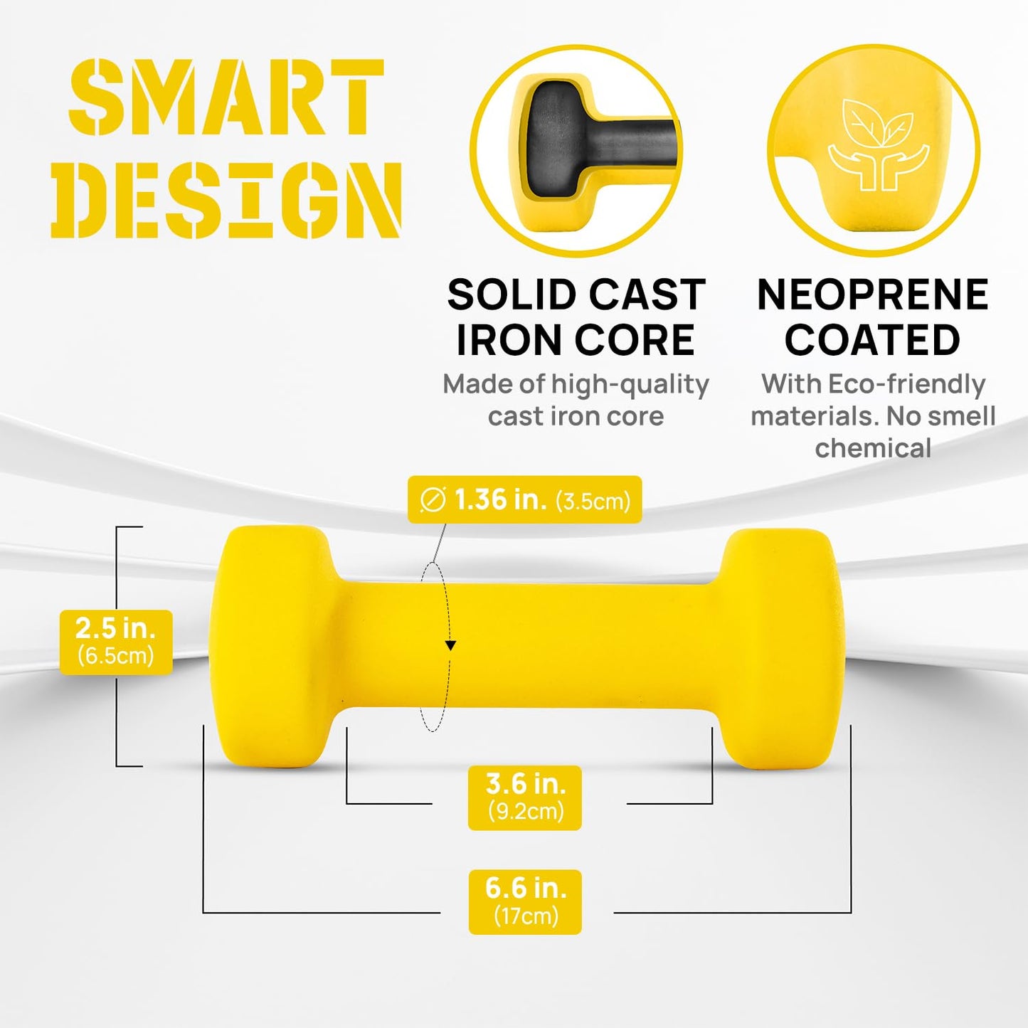Yes4All Neoprene Coated Dumbbell Hand Weight Sets of 2 - Multiple Weight Options with 15 Colors, Anti-roll, Anti-Slip, Hexagon Shape, Yellow, 4 lb Pair