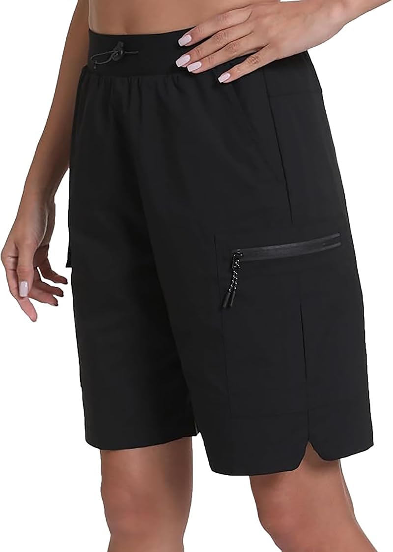 Rrosseyz 9" Inseam Womens Hiking Cargo Shorts with Pockets - Quick Dry, Elastic Waist