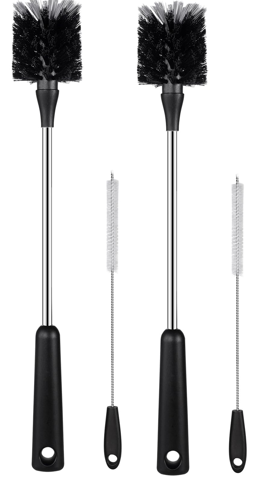 4 Pack Water Bottle Brushes with Straw Cleaner, Stainless Steel Handle Baby Bottle Brush Cleaner, Kitchen Scrub Cleaning Brushes for Cup, Wine Glasses, Coffee Mugs, Tumblers, Wine Decanters, Black