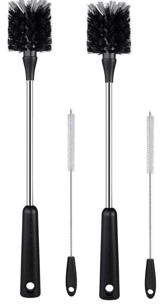 4 Pack Water Bottle Brushes with Straw Cleaner, Stainless Steel Handle Baby Bottle Brush Cleaner, Kitchen Scrub Cleaning Brushes for Cup, Wine Glasses, Coffee Mugs, Tumblers, Wine Decanters, Black