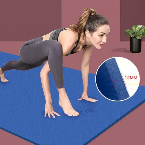 Hatha Yoga Extra Thick TPE Yoga Mat - 72"x 32" Thickness 1/2 Inch -Eco Friendly SGS Certified - With High Density Anti-Tear Exercise Mats For Home Gym Travel & Floor Outside (Blue)…