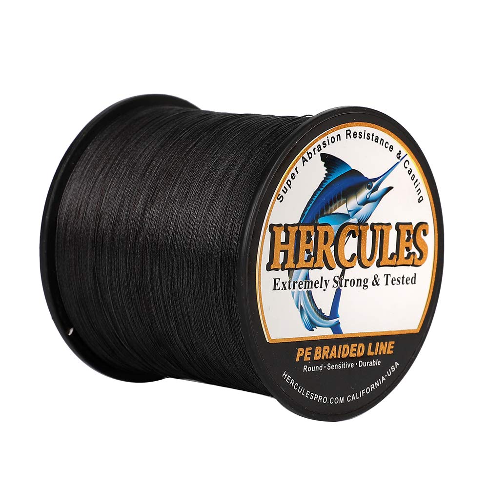 HERCULES Braided Fishing Line 300m 328yds 6lbs-100lbs Pe Superline 4 Strands (Black 90lb/40.8kg 0.50mm)