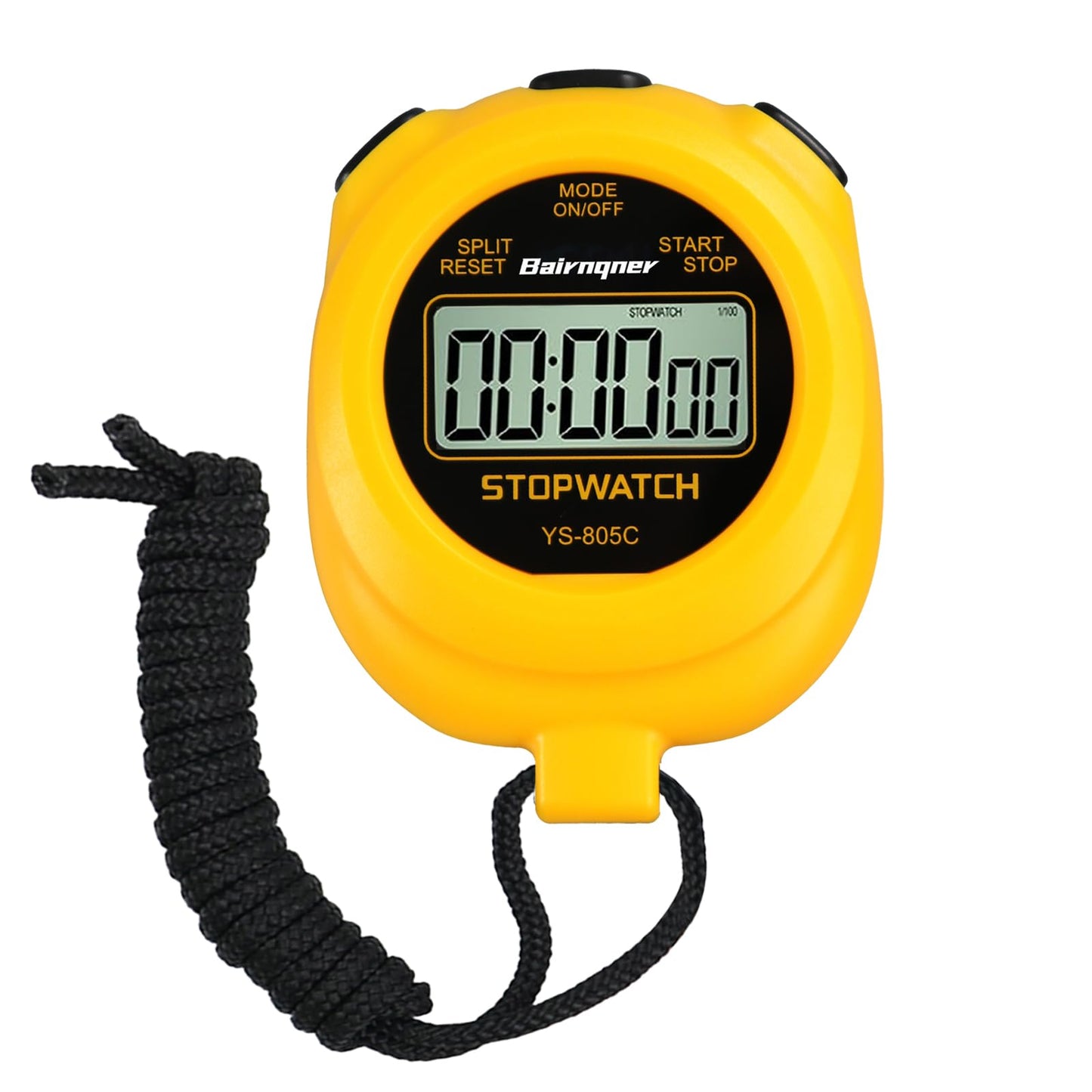 Bairnqner Stopwatch Timer with Countdown, ON/Off Simple Operation No Clock No Date, Digital Stop Watch for Sports, Yellow