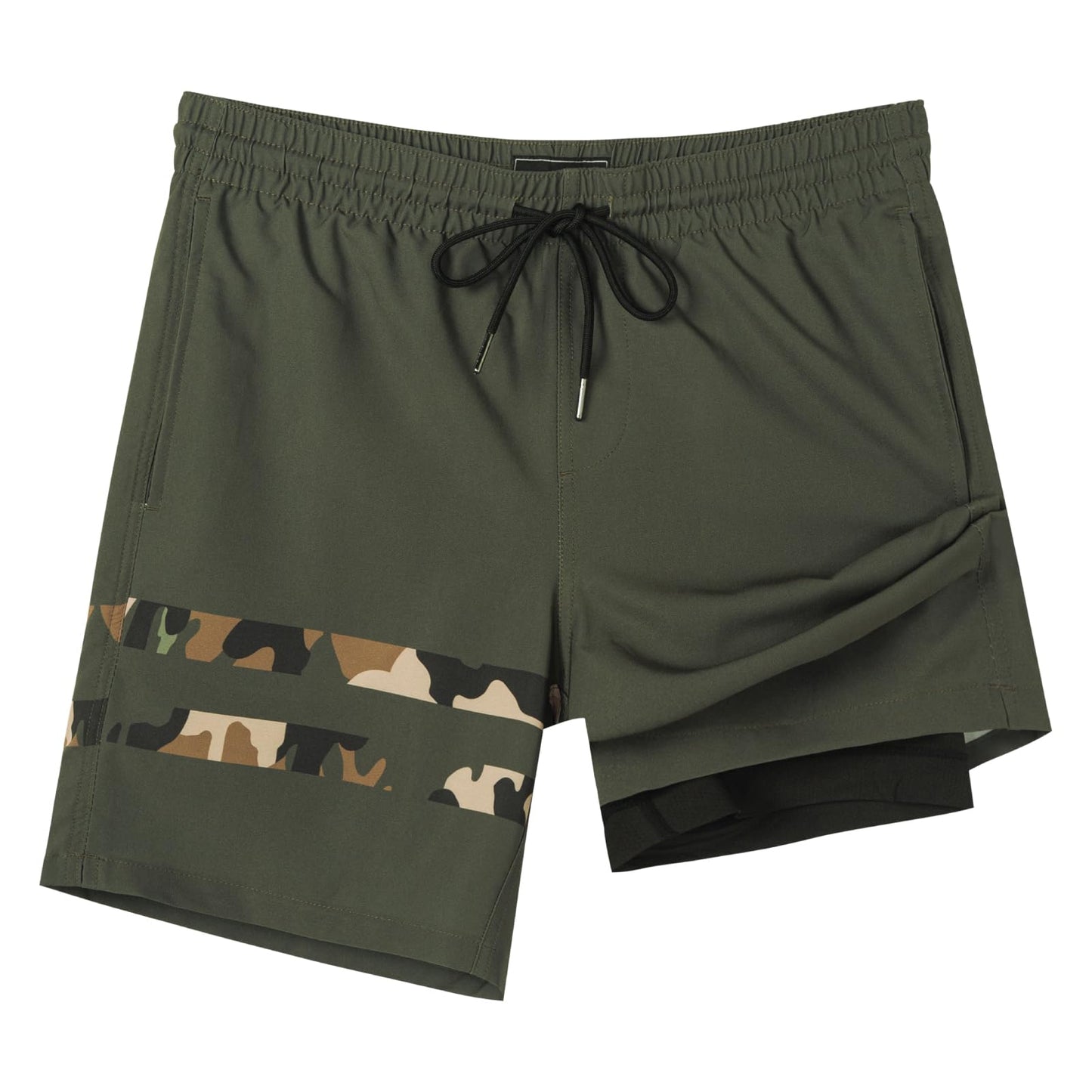 SURF CUZ Mens Swim Trunks with Compression Liner Quick Dry Swim Shorts 7" Swimming Trunks Stretch Bathing Suit Zipper Pockets,Jungle Drift,S