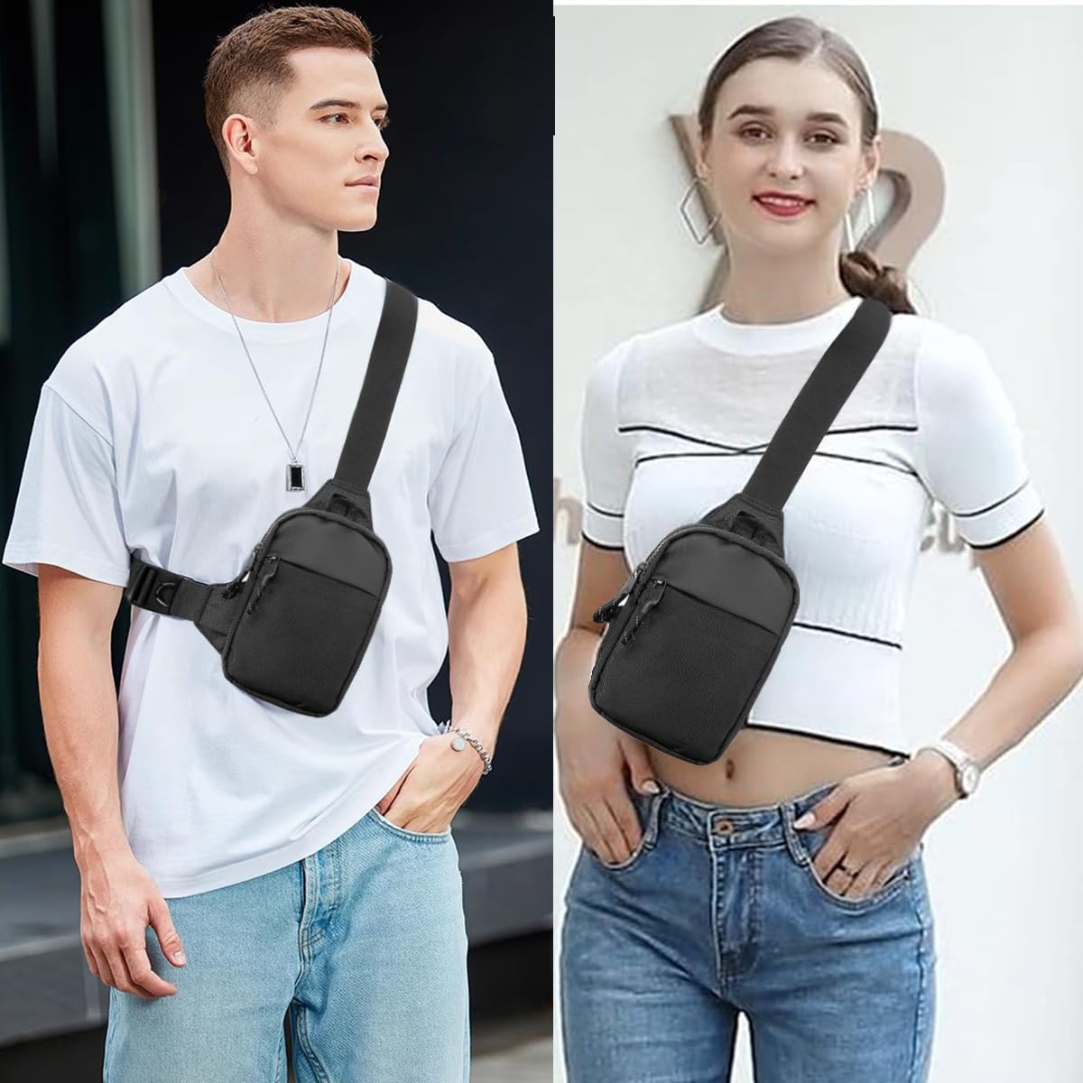 Vpoofree Mini Anti Theft Sling Bag for Men and Women, Small Crossbody Sling Backpack Fanny Pack Chest Bag for Travel Sport Running Hiking