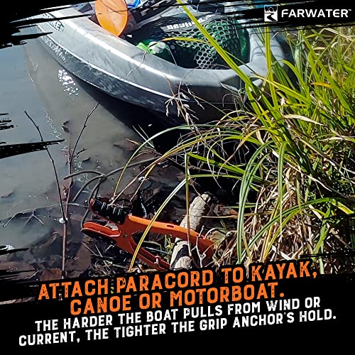 FARWATER Orange Canoe Anchor Grip - Boat & Kayak Fishing Accessories with Paracord