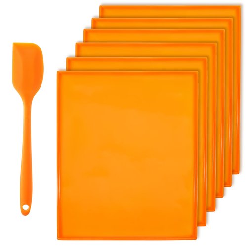 JJUNW 6 Pcs Silicone Dehydrator Trays, Non-stick Silicone Dryer Mats with with Silicones Scraper Reusable Dryer Sheet for Jerky, Fruit, Meat(12×10inch)