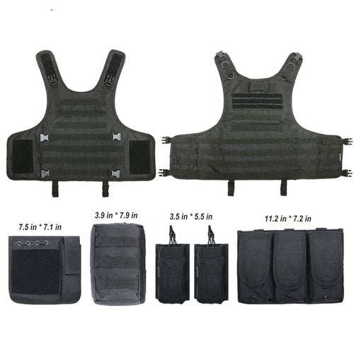 VPZenar Tactical Airsoft Vest, Black Lightweight Sports Training Plate Vest with Detachable Pouches and Cap,Gloves,Balaclava for Men, Tactical Airsoft Gear