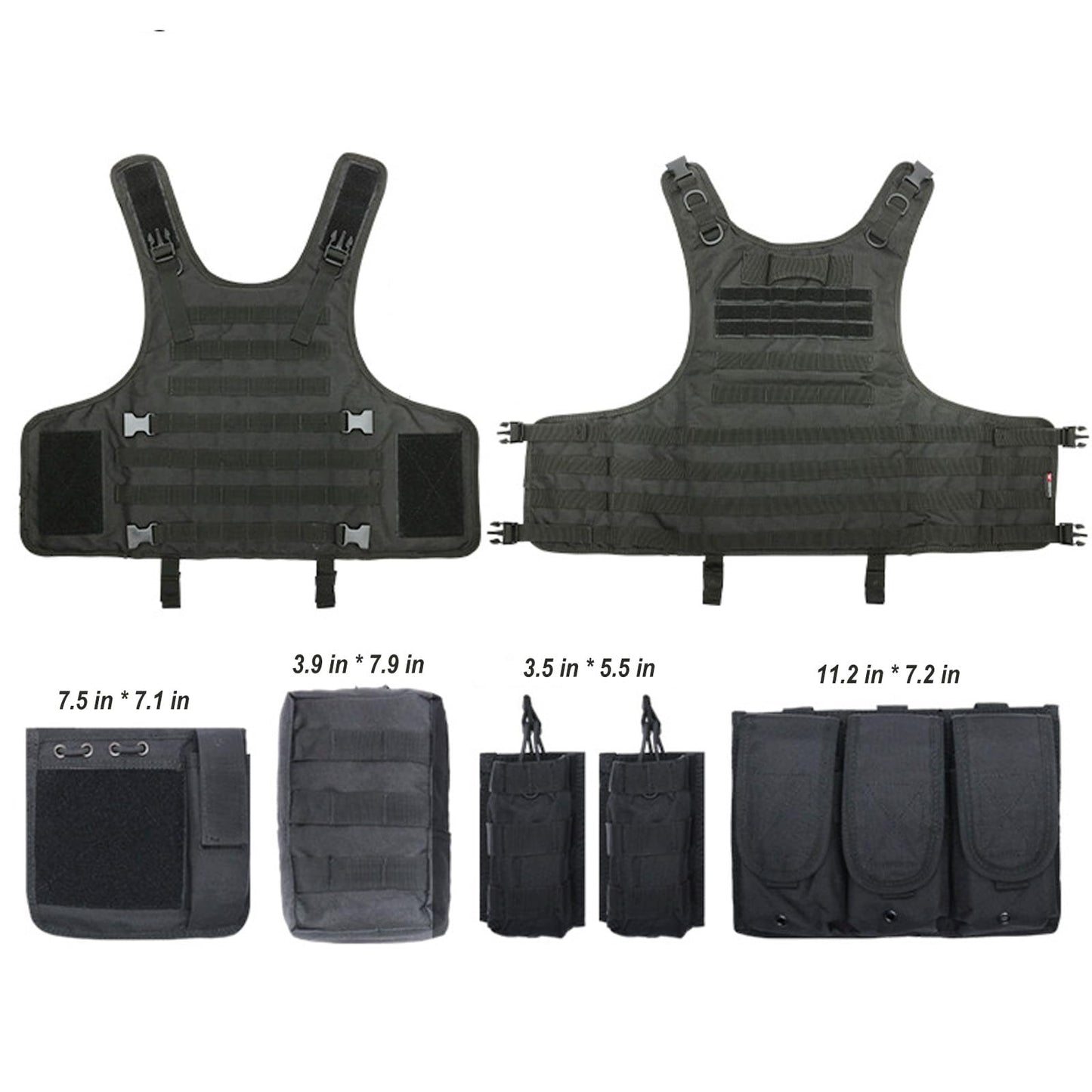 VPZenar Tactical Airsoft Vest, Black Lightweight Sports Training Plate Vest with Detachable Pouches and Cap,Gloves,Balaclava for Men, Tactical Airsoft Gear