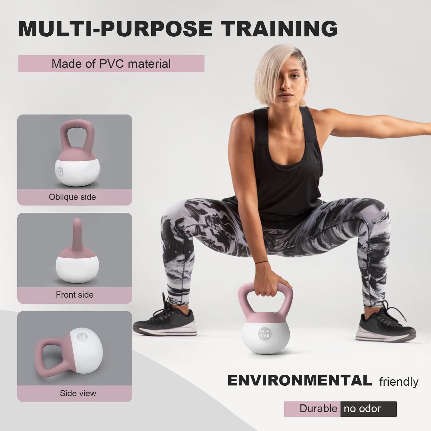 NEALFIT Soft Kettlebell 5LB/10LB/15LB/20LB/25LB, Kettlebells for Home Gym Strength Training, Anti-Slip Fitness Weights for Men Women (20LB Pink-White)