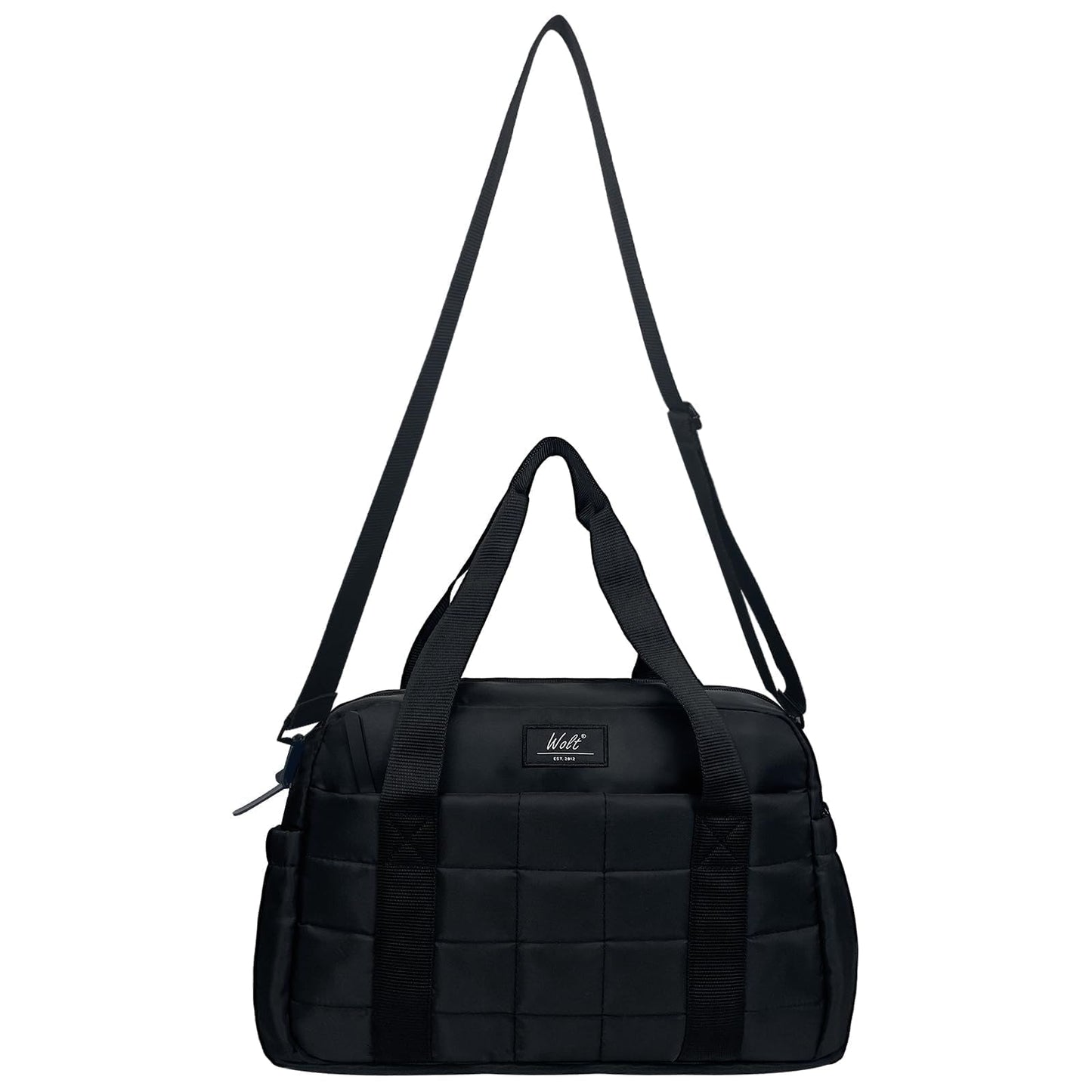 WOLT Small Gym Bag for Women, 14 inch Lightweight Gym Duffle Bag with Wet Compartment Quilted Tote for Sports Workout, Black