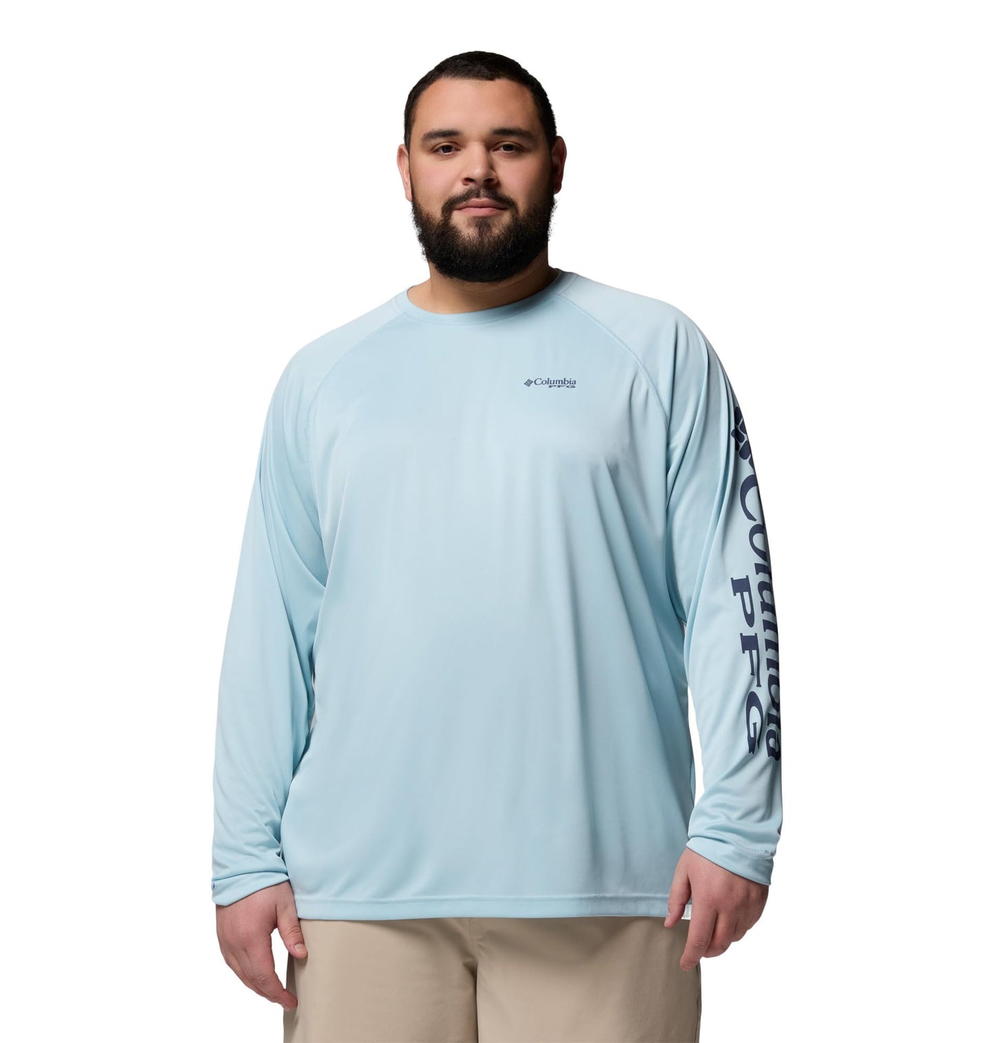 Columbia Men's PFG Terminal Tackle Long Sleeve Fishing Shirt, Marine Light/Nocturnal Logo, Small