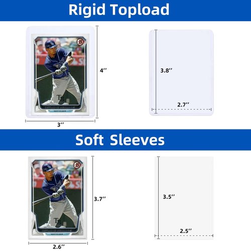 400 Card Sleeves Top Loaders for Cards, Arjiekwei 3"X4" Baseball Card Protectors Hard Plastic, Premium Toploaders Card Holder for Trading Sports Football Game Cards(200 Top Loaders + 200 Card Sleeves)